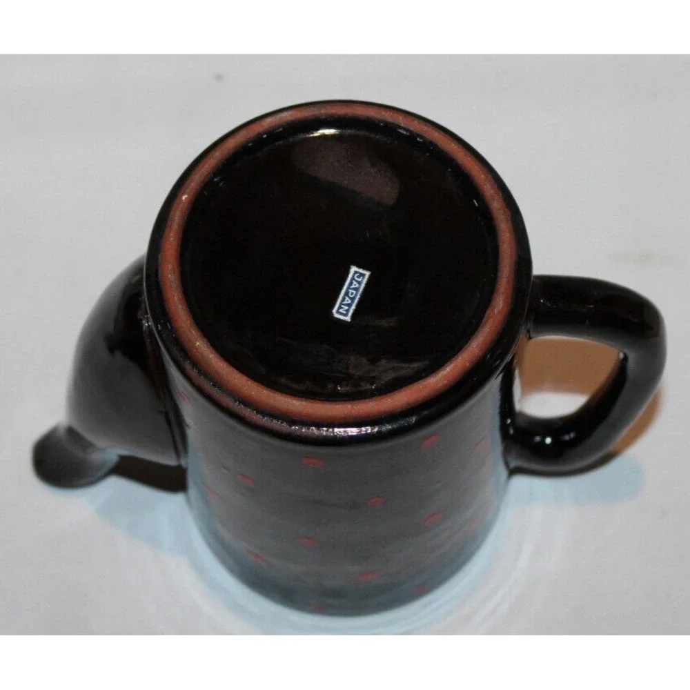vintage 3 stack tea pot with creamer & cup black red polka dots gold trim Japan